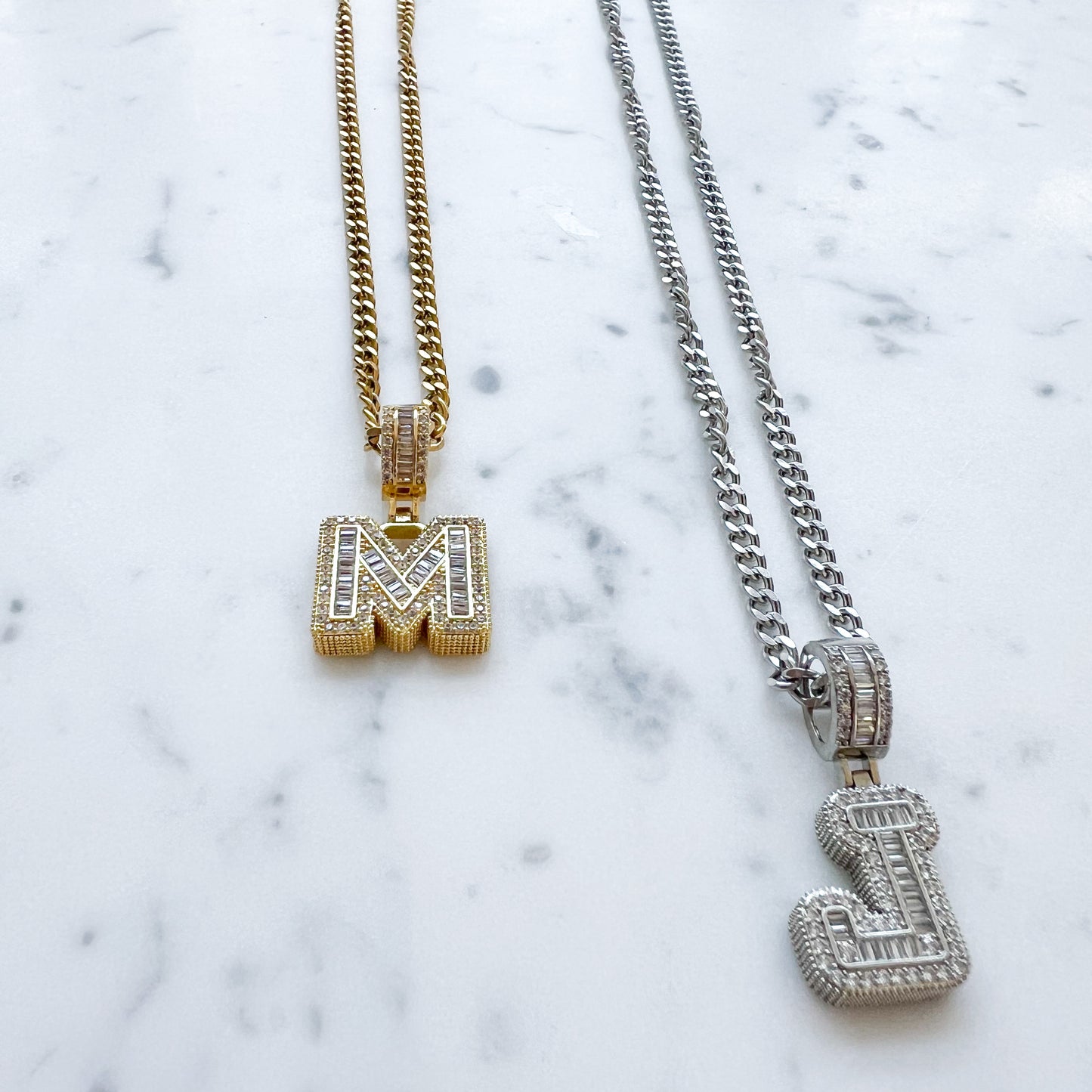 Drip King Baguette Crystal Letter Necklace - BelleStyle