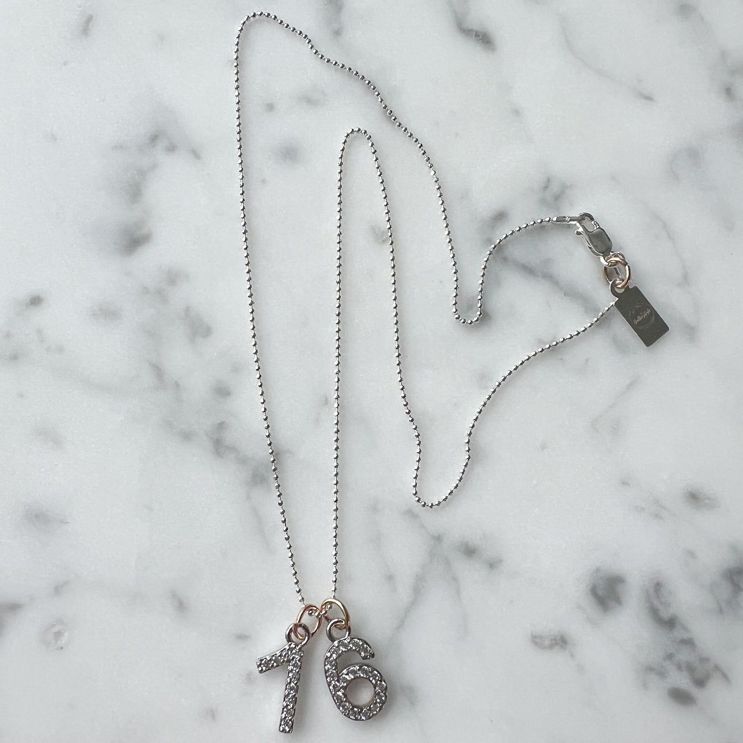 Two Number Sterling Silver Ball Chain 925 Necklace
