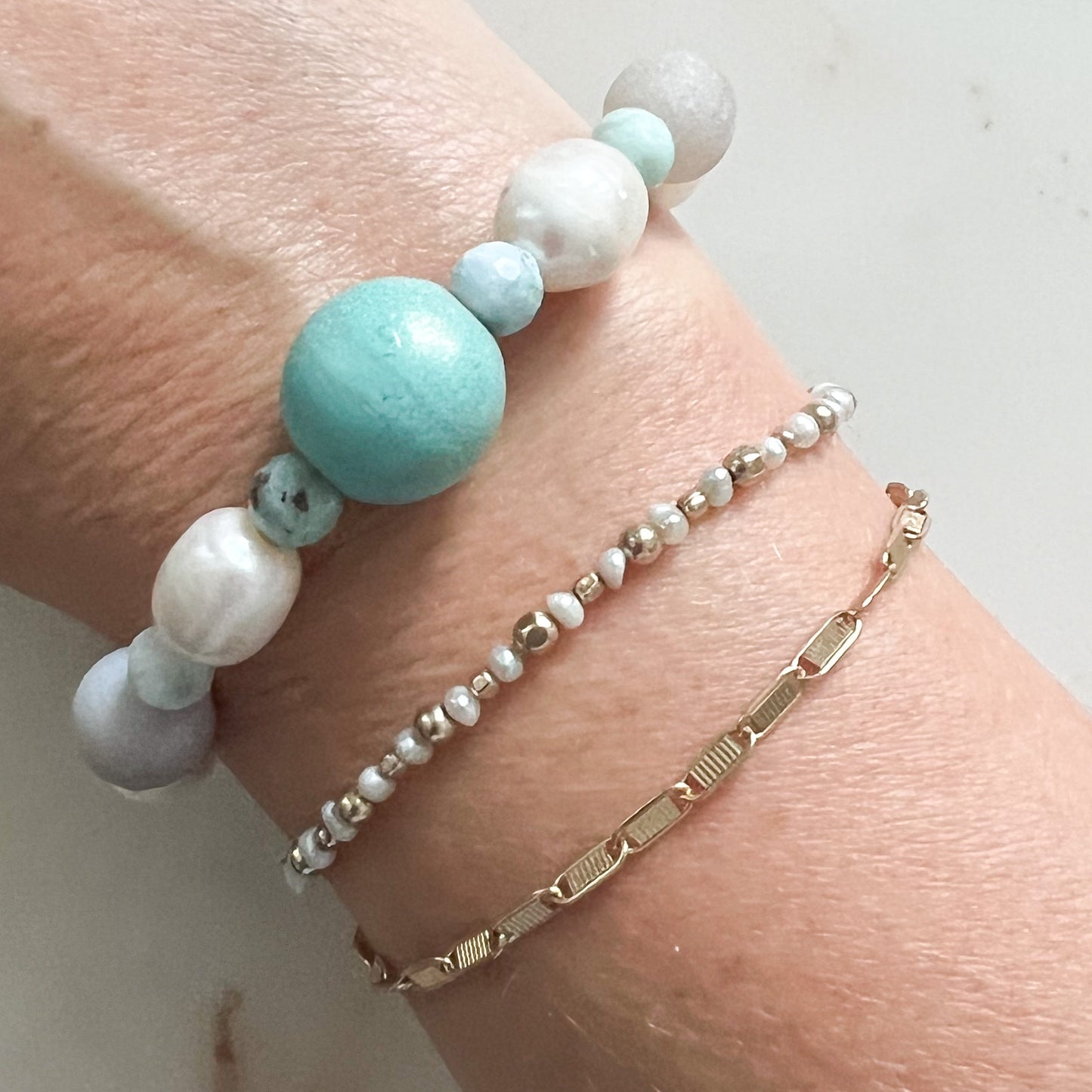 Larimar Turquoise Rosewood Sustainable Freshwater Pearl Bracelet - BelleStyle