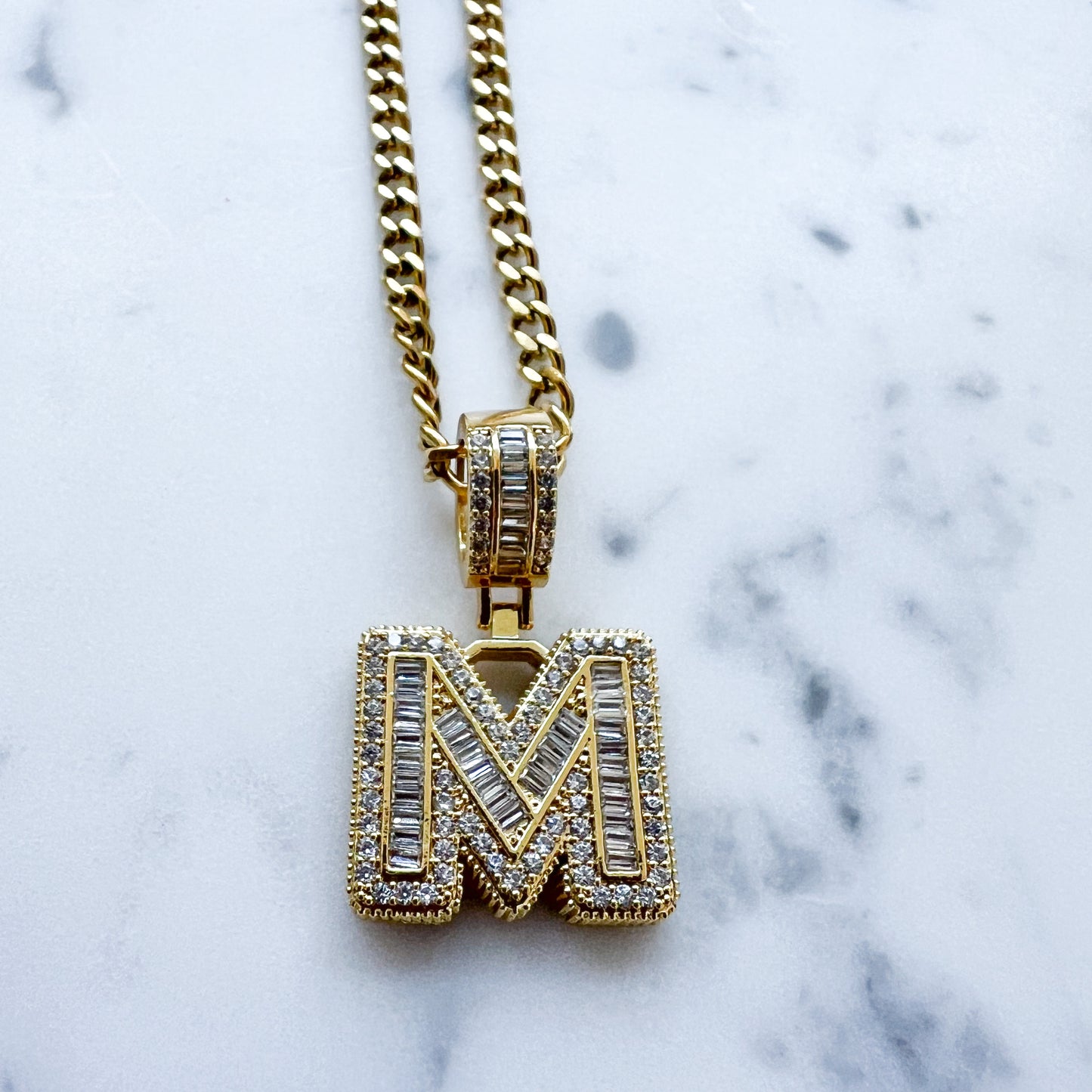 Drip King Baguette Crystal Letter Necklace - BelleStyle