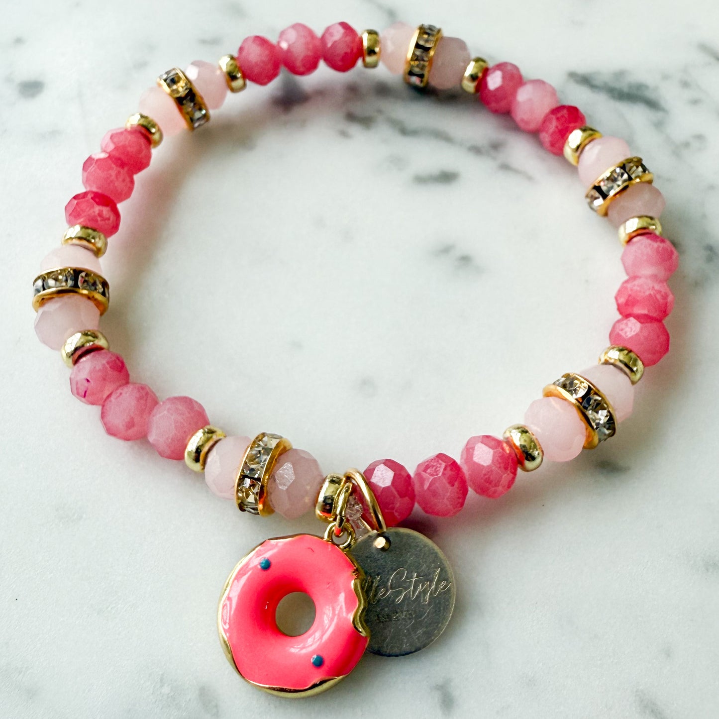 Drippy Donut Rose Quartz 925 Bracelet