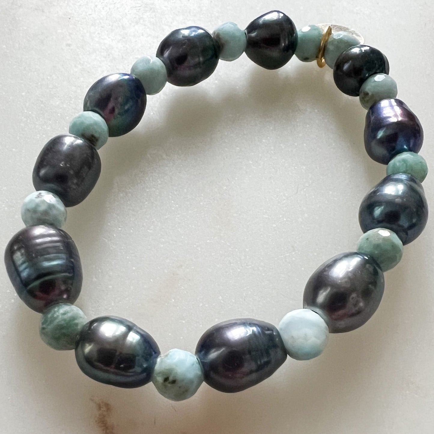 Larimar Black Freshwater Pearl Bracelet