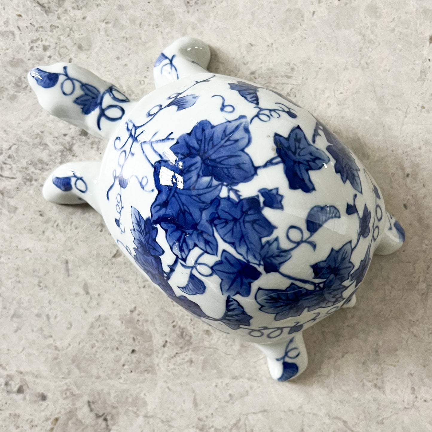 Vintage Blue and White Ceramic Turtle Home Decor