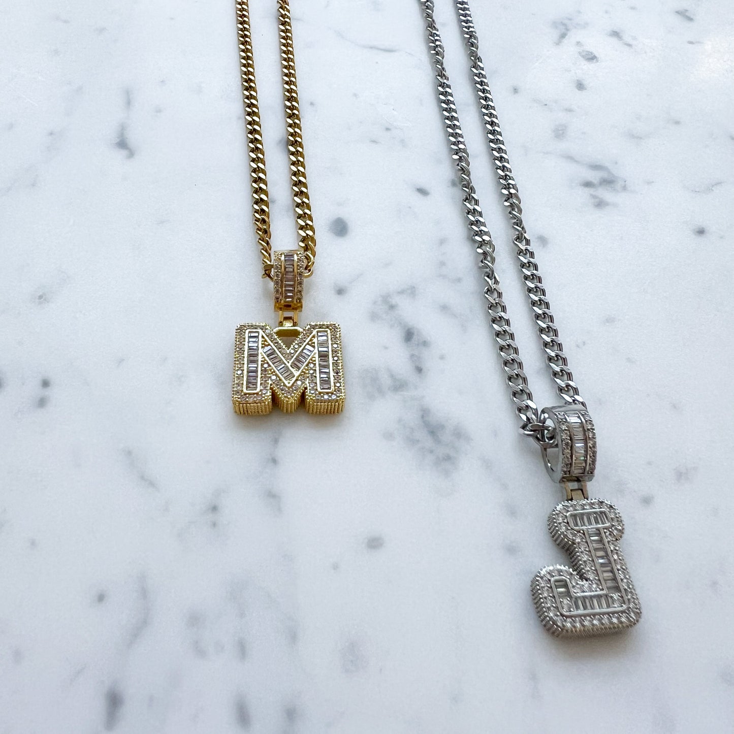 Drip King Baguette Crystal Letter Necklace - BelleStyle