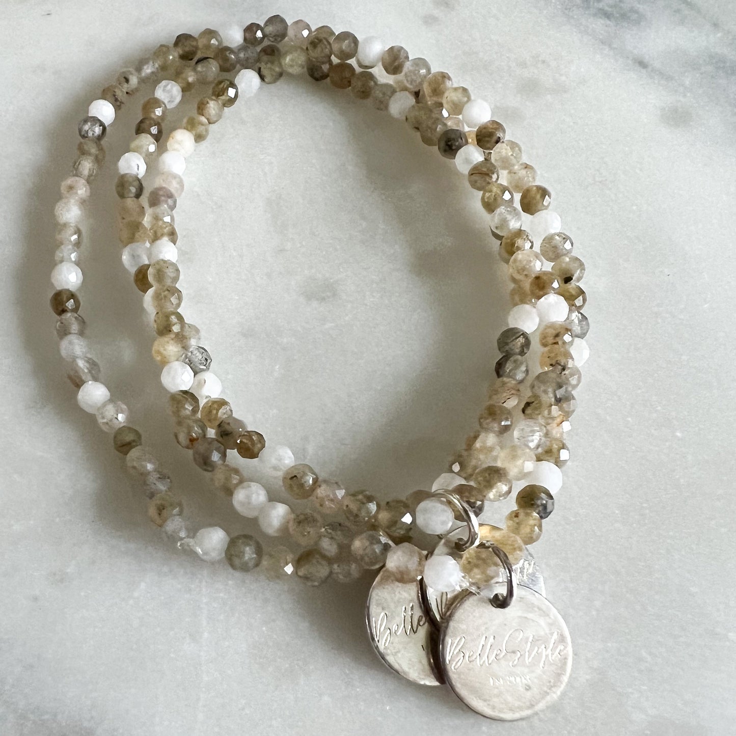 Micro Labradorite White Jade Logo Bracelet - BelleStyle