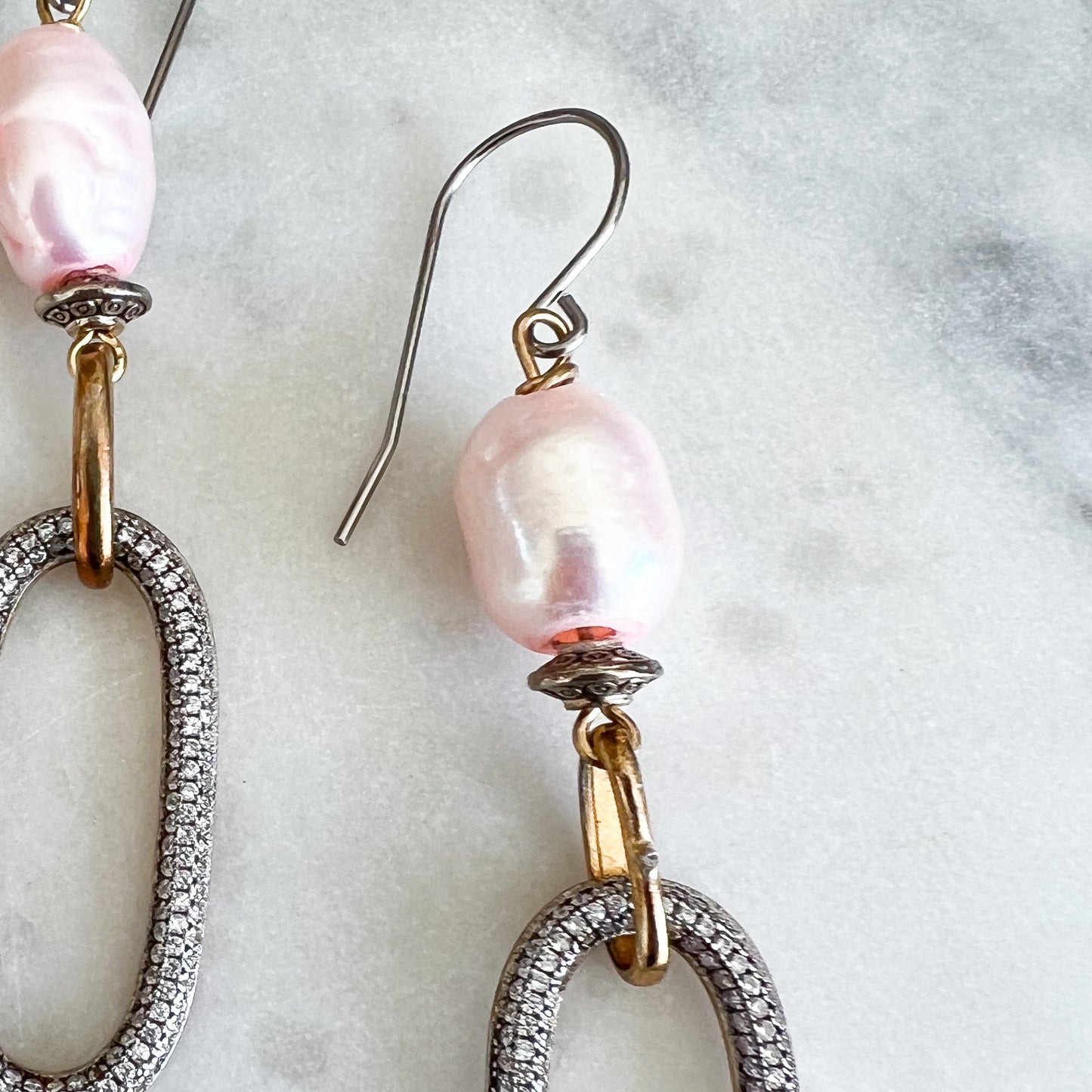 Barbie Pink Freshwater Pearl 925 Crystal Drop Earrings