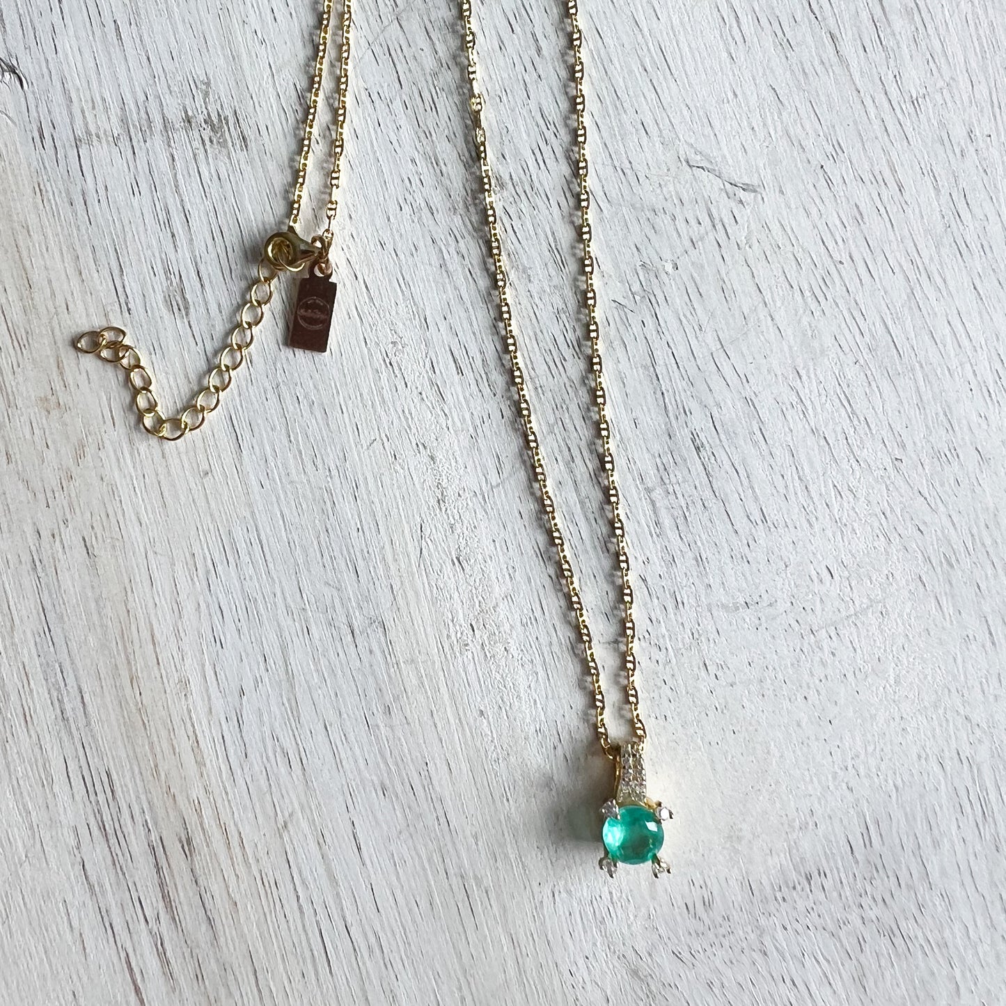 Shamrock Green Topaz Crystal 925 Gold Necklace