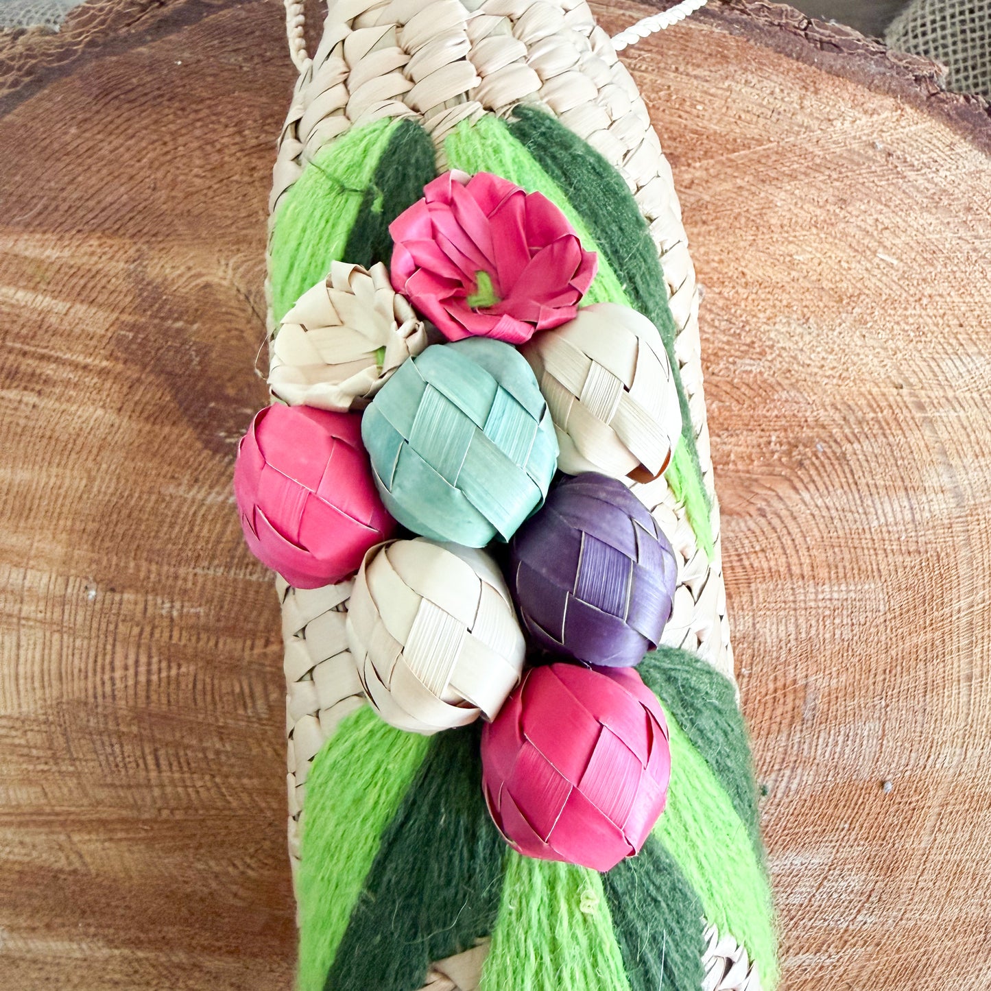 Raspberry Bohemian Vintage Fine Palm Woven Wine Carrier