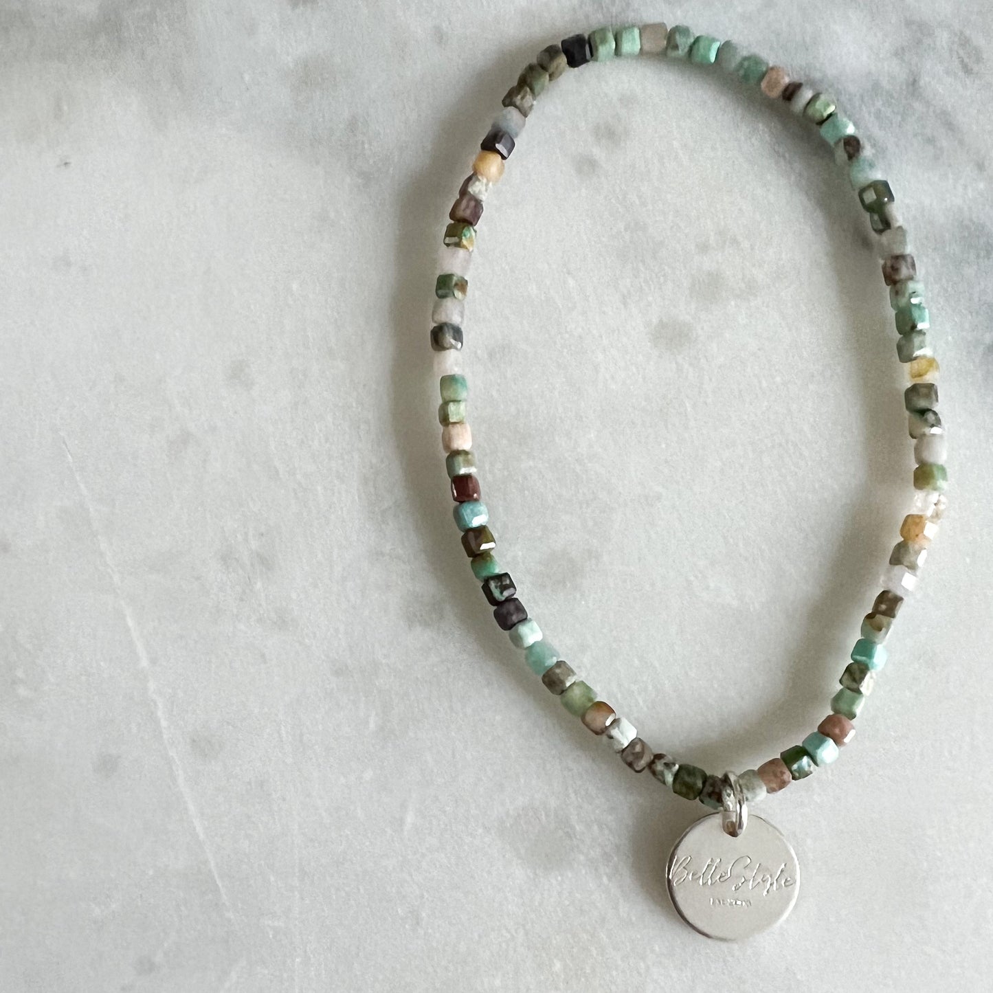 Micro Faceted Turquoise Logo Bracelet - BelleStyle