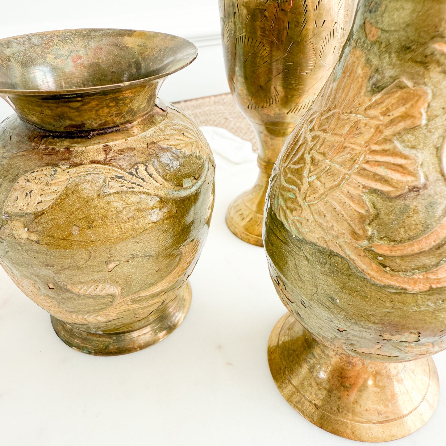 Vintage Brass Leaf Short Vase