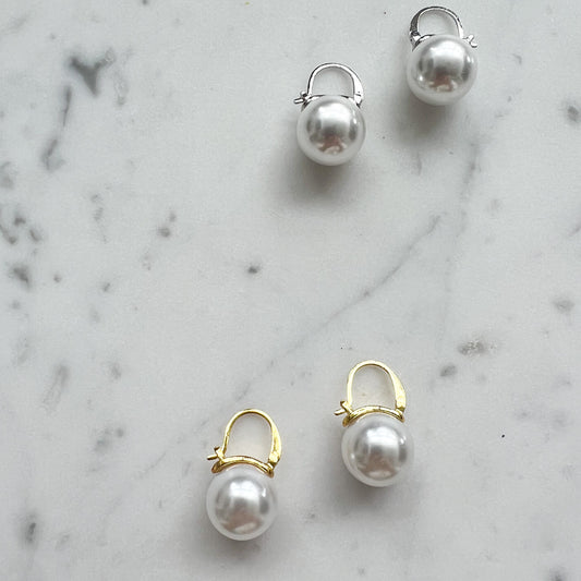 Everyday Faux Large Pearl 925 Earrings - BelleStyle