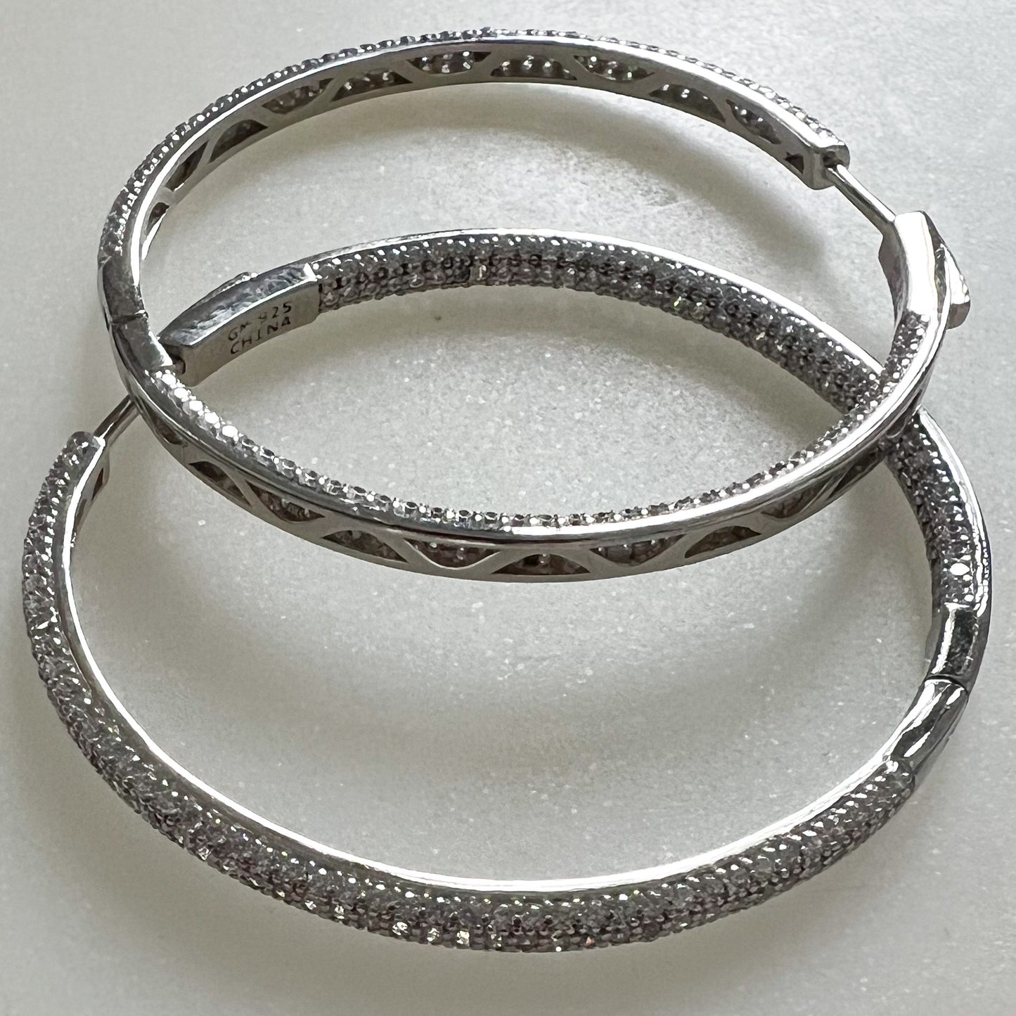 Monica Sterling 925 Pave Crystal Large Hoop Earrings - BelleStyle