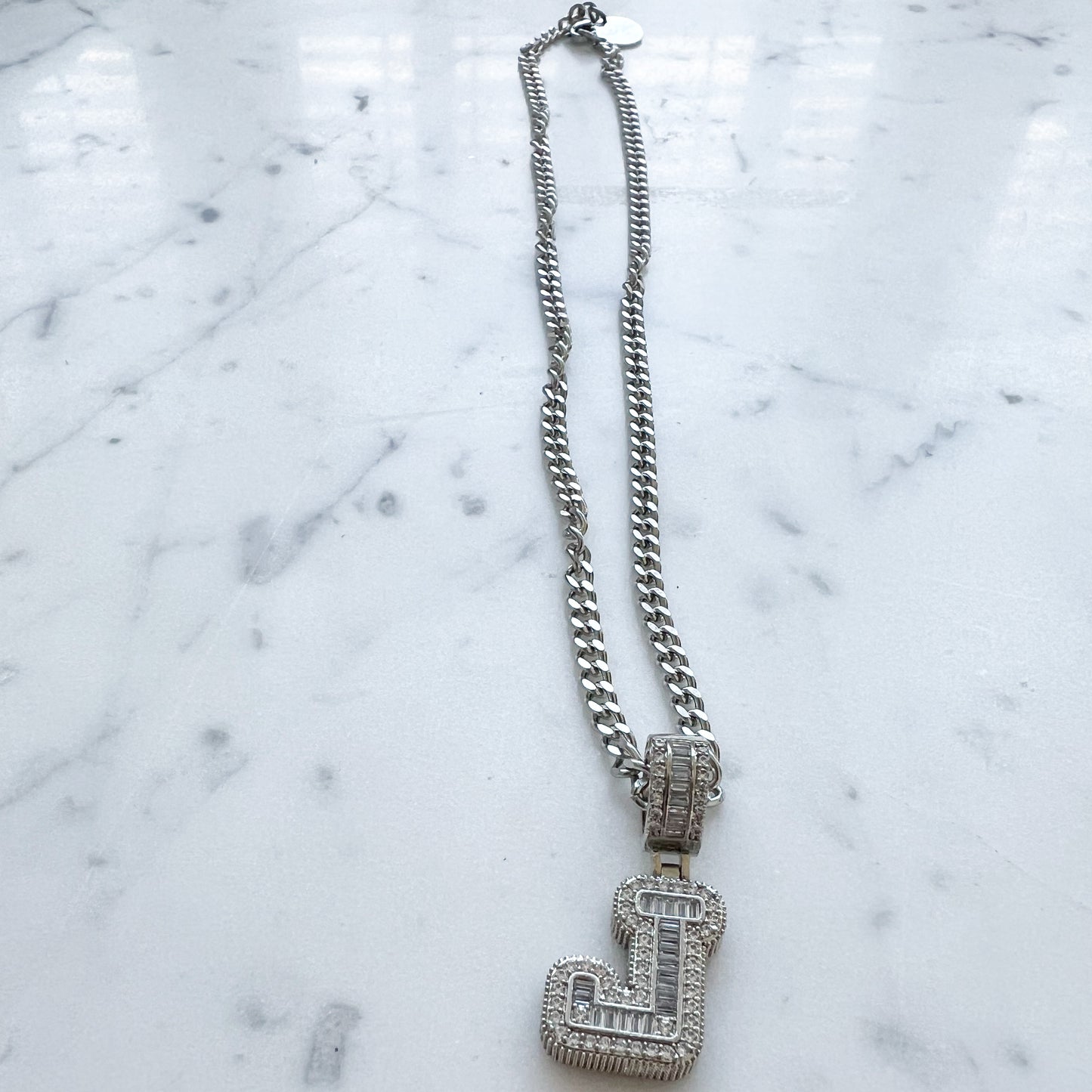 Drip King Baguette Crystal Letter Necklace - BelleStyle
