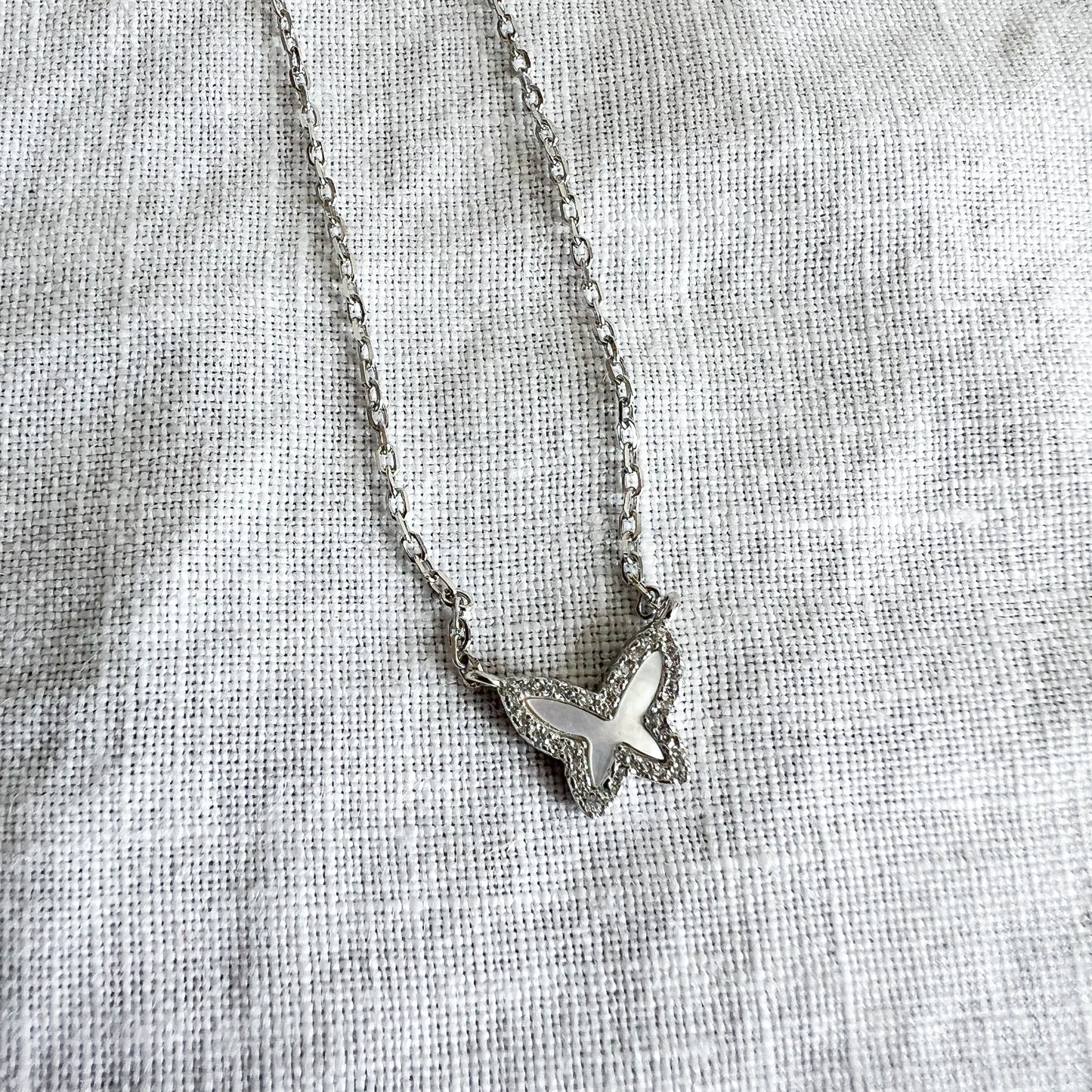 Small Butterfly Cubic Zirconia 925 Necklace White Silver
