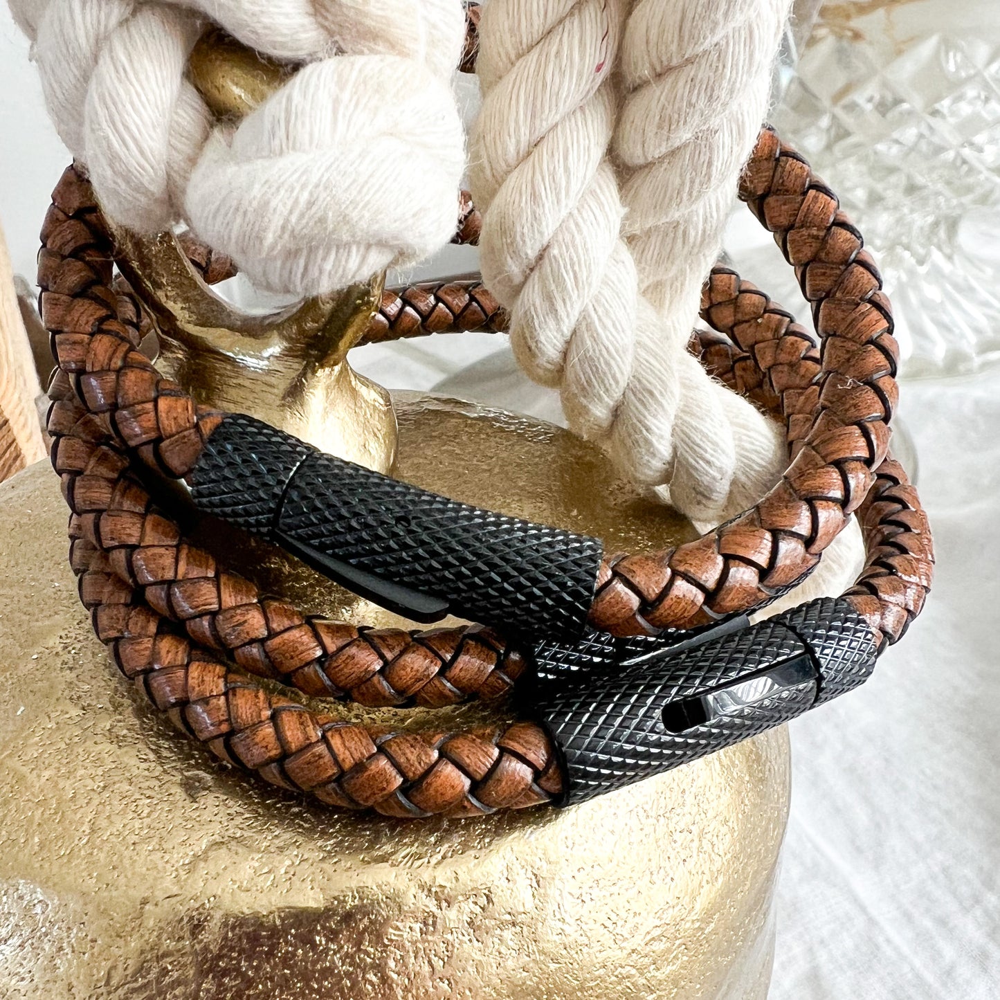 Bourbon Leather Gunmetal Men’s Bracelet - 3 Sizes - BelleStyle