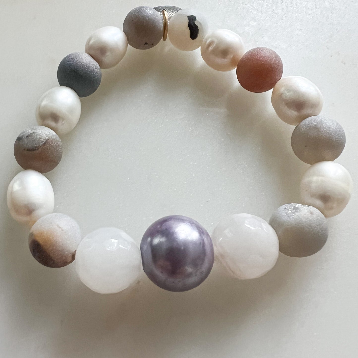 Crystal Druzy Quartz Freshwater Pearl Bracelet - BelleStyle