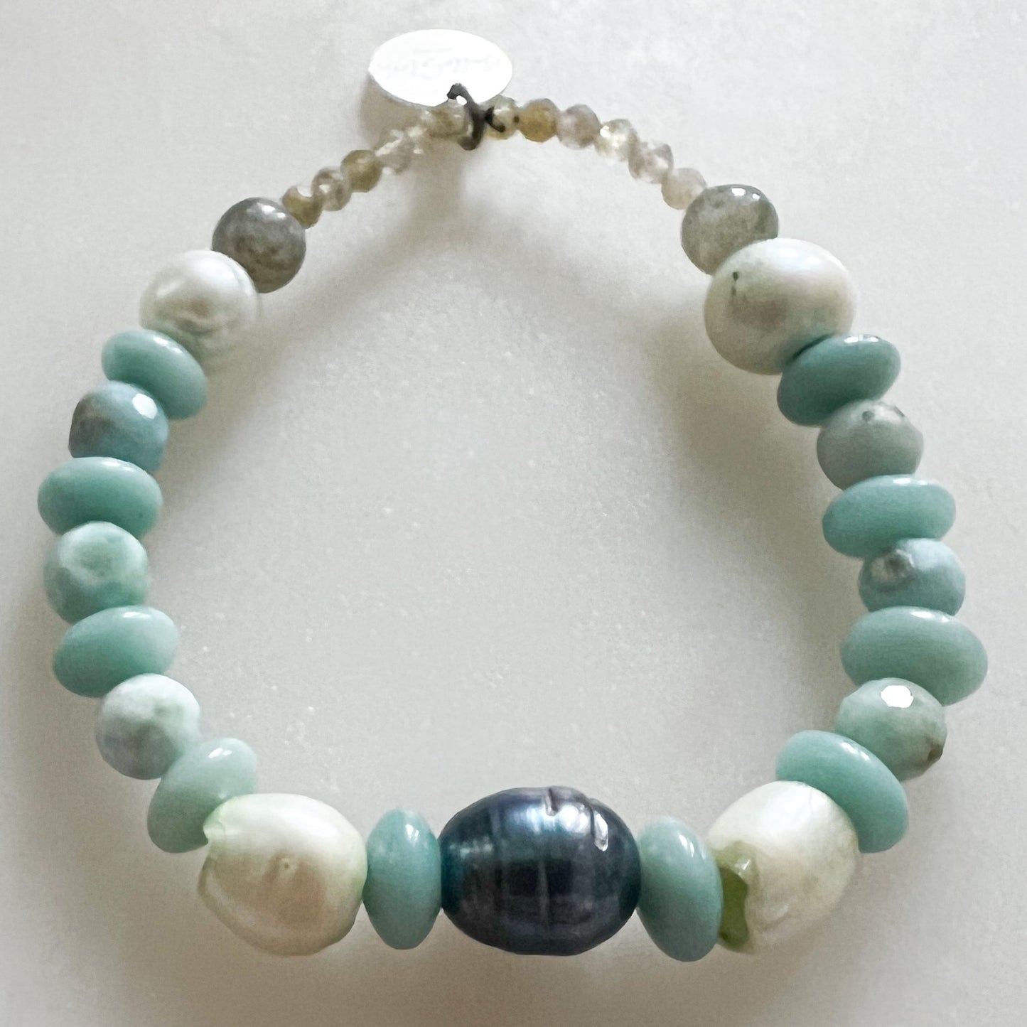Larimar Black Freshwater Pearl Labradorite Bracelet - BelleStyle