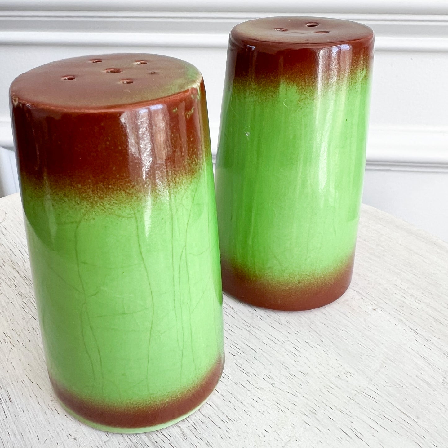 Dublin Vintage Mid Century Modern Green Brown Japanese Salt Pepper Shakers
