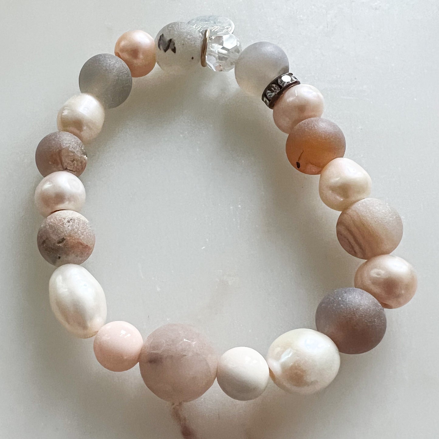 Palm Beach Druzy Quartz Freshwater Pearl Swarovski Bracelet - BelleStyle