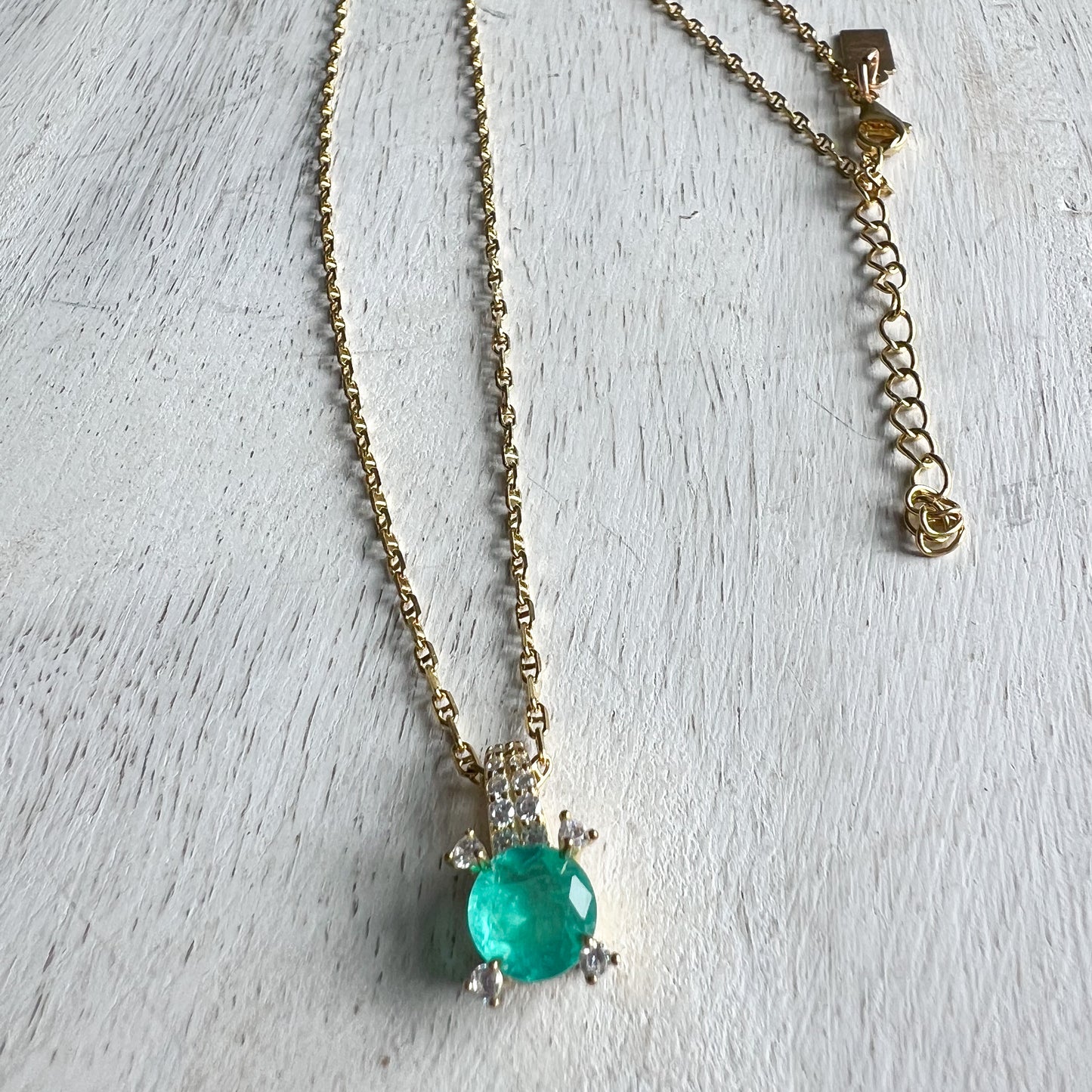 Shamrock Green Topaz Crystal 925 Gold Necklace