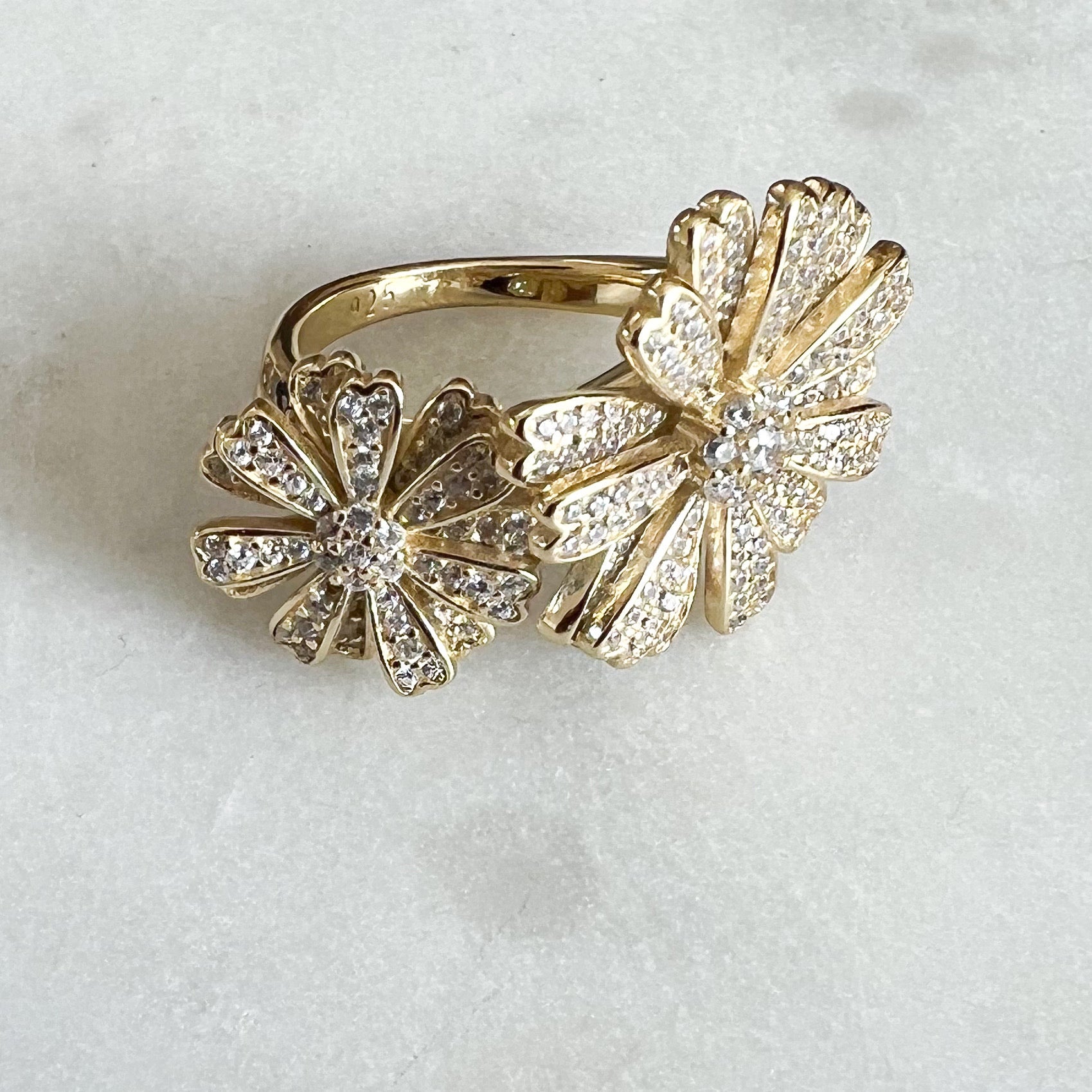 Flower Gold Sterling Silver 926 Ring Size 7 - BelleStyle