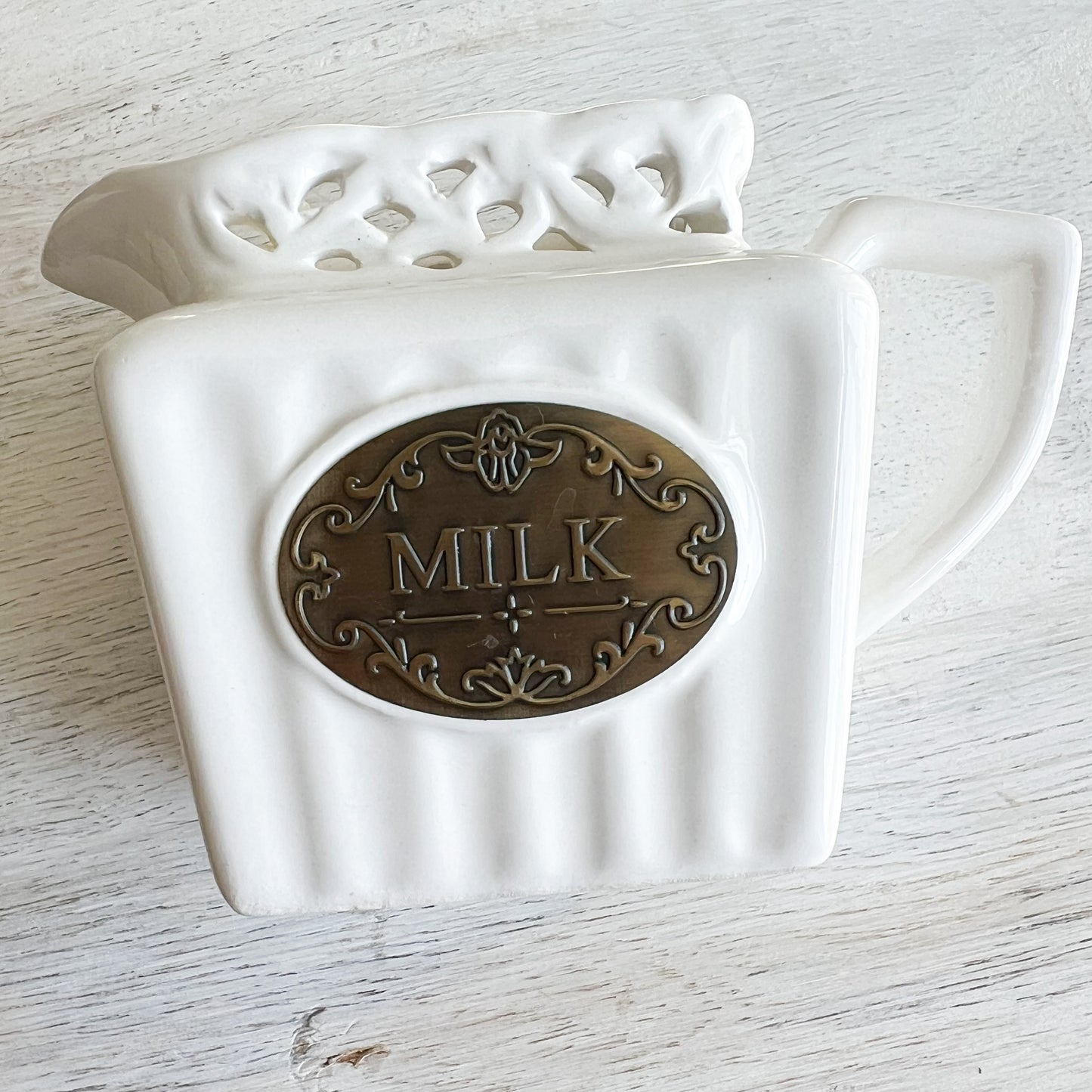Brass Bee White Ceramic Vintage Milk Pitcher
