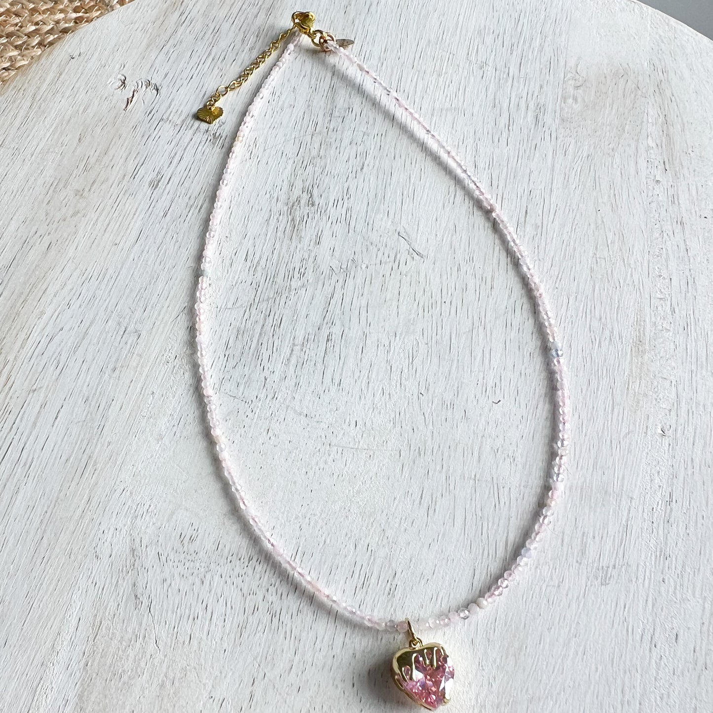 Drippy Strawberry Gold Charm Rose Quartz Necklace