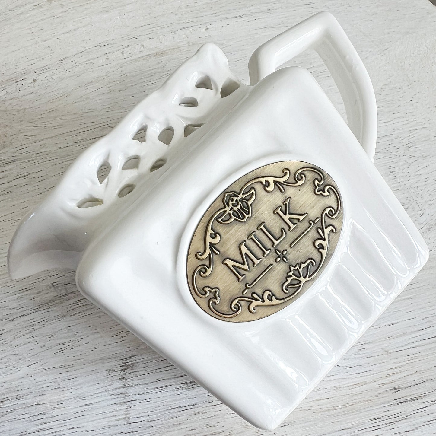 Brass Bee White Ceramic Vintage Milk Pitcher