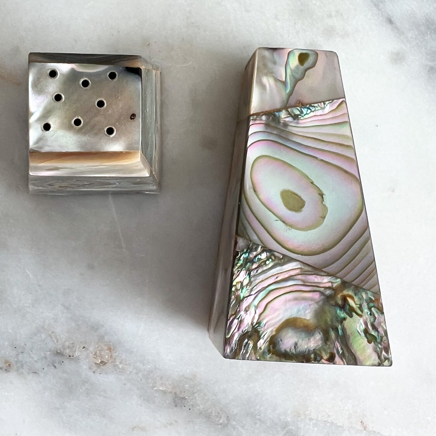 Vintage Abalone Shell Salt Pepper Shakers