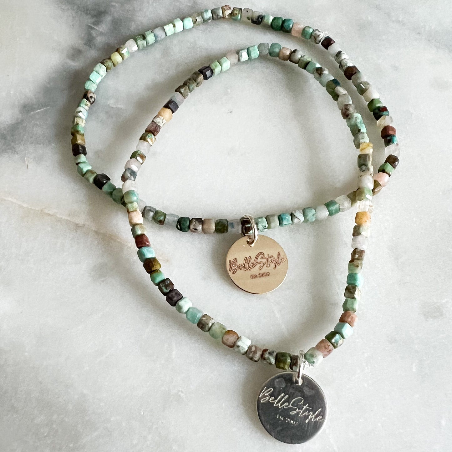Micro Faceted Turquoise Logo Bracelet - BelleStyle