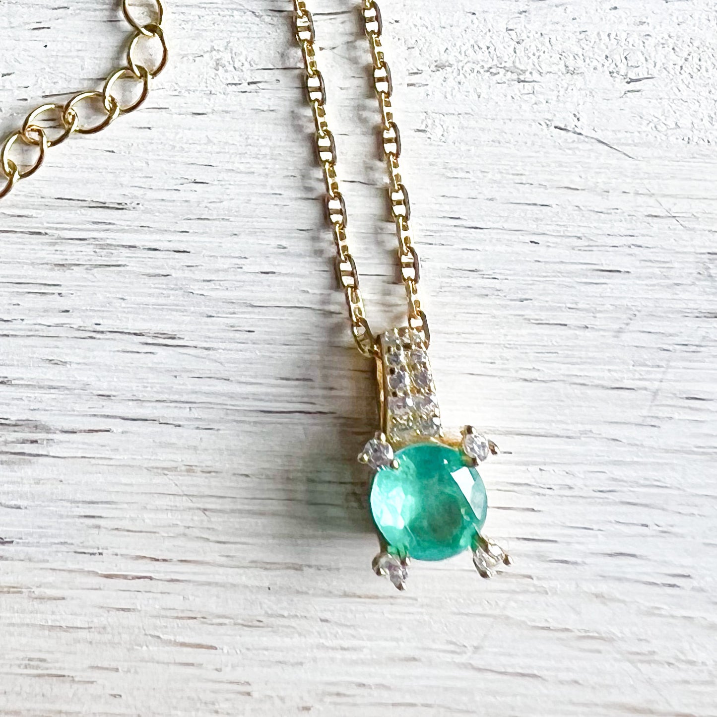 Shamrock Green Topaz Crystal 925 Gold Necklace