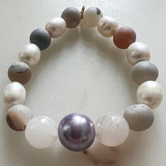 Crystal Druzy Quartz Freshwater Pearl Bracelet - BelleStyle