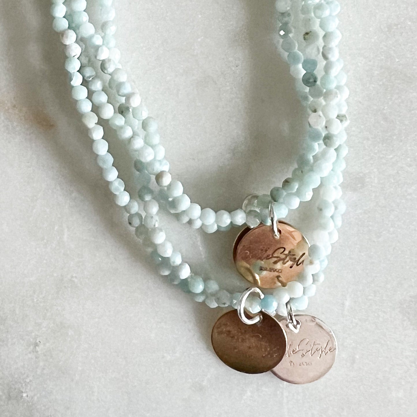 Micro Faceted Larimar Semi-Precious Stone Logo Bracelet - BelleStyle
