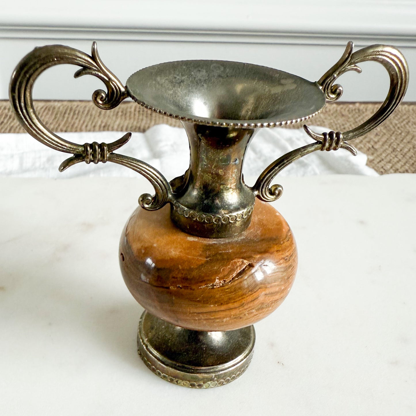 Duncan Antique Jasper Brass Double Handle Mini Stem Vase