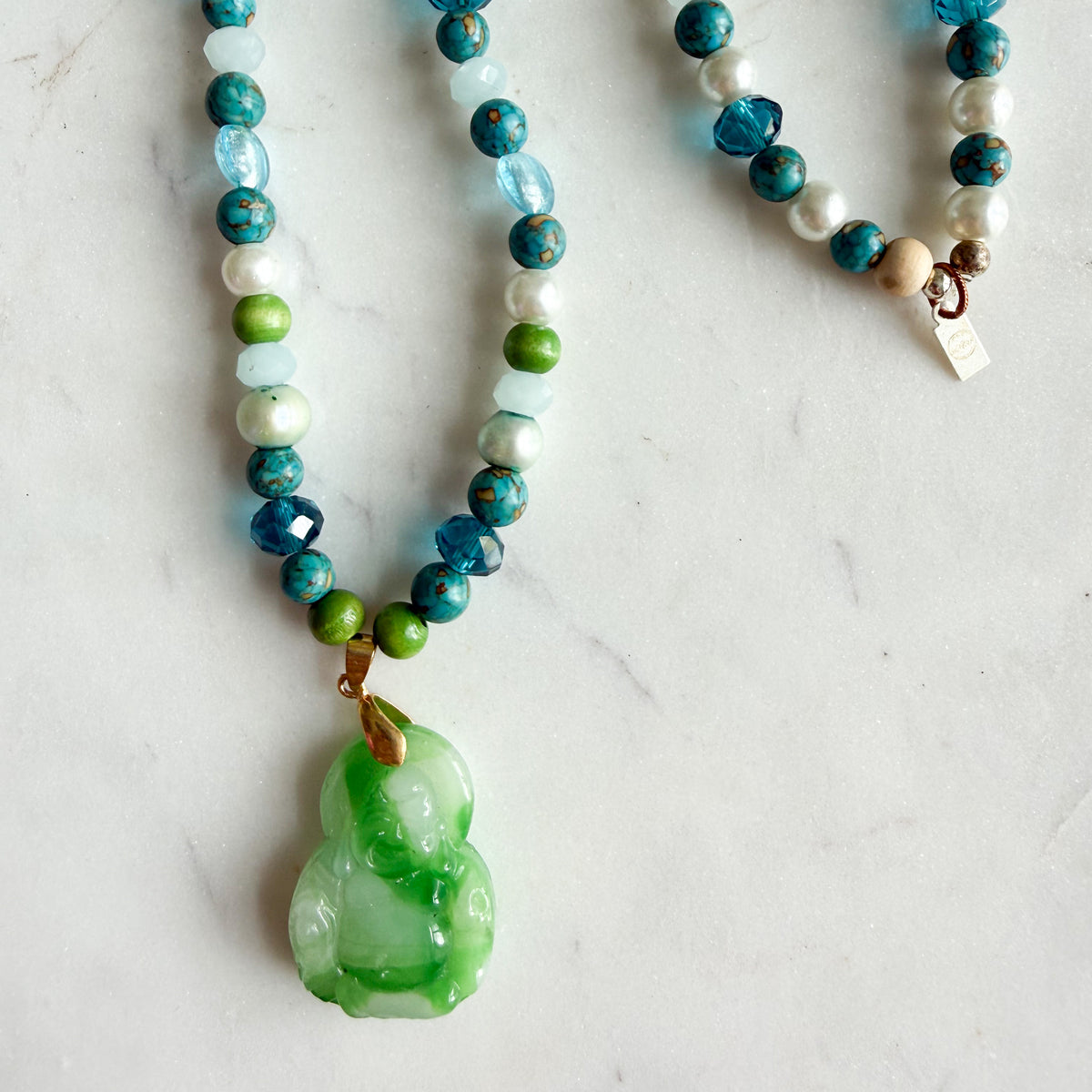 Green Semi-Precious Vintage Jade Buddha Pendent Necklace - BelleStyle