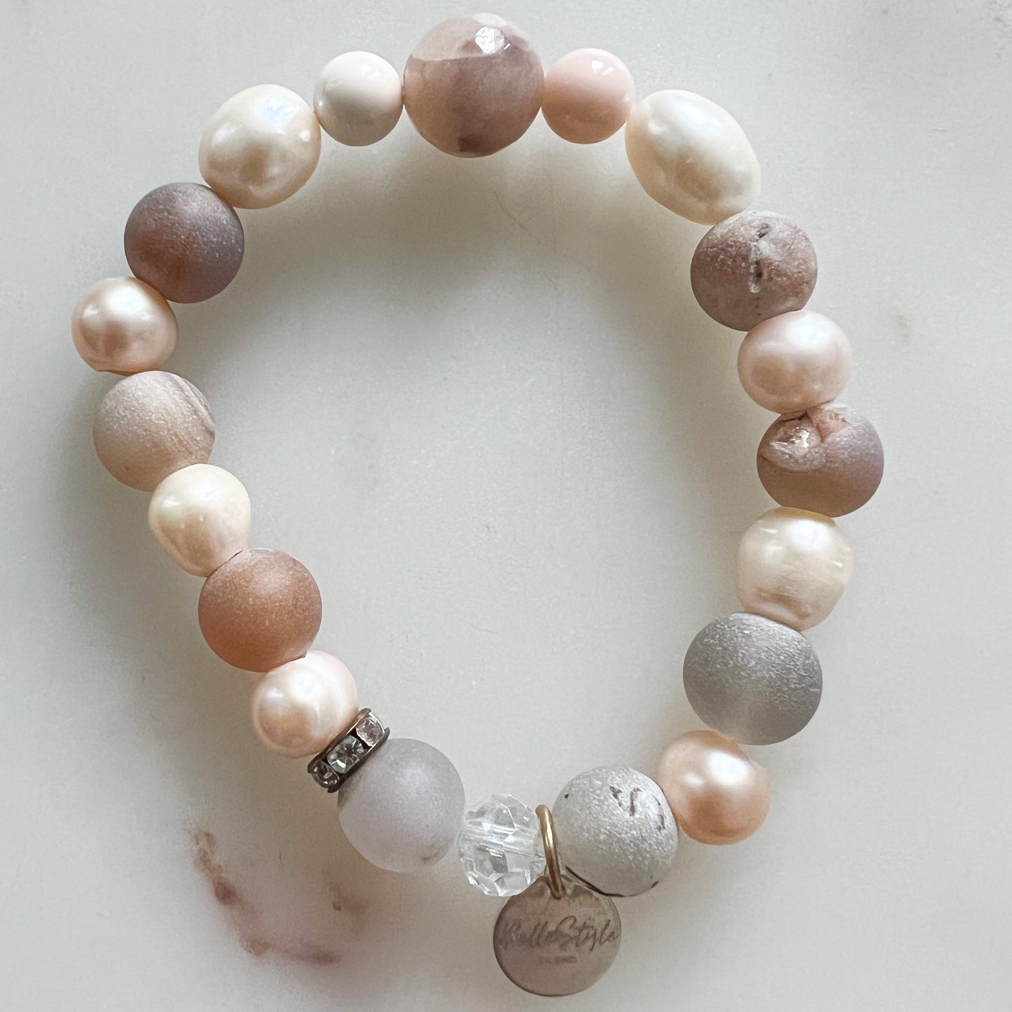 Palm Beach Druzy Quartz Freshwater Pearl Swarovski Bracelet - BelleStyle