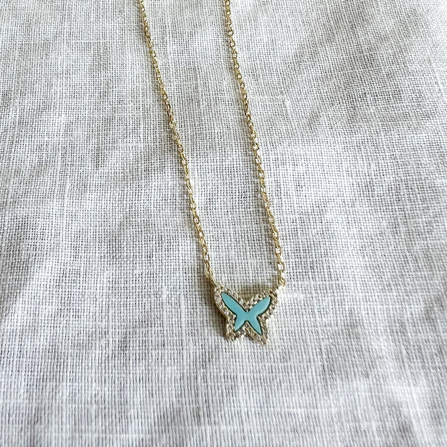Small Butterfly Cubic Zirconia 925 Necklace Turquoise