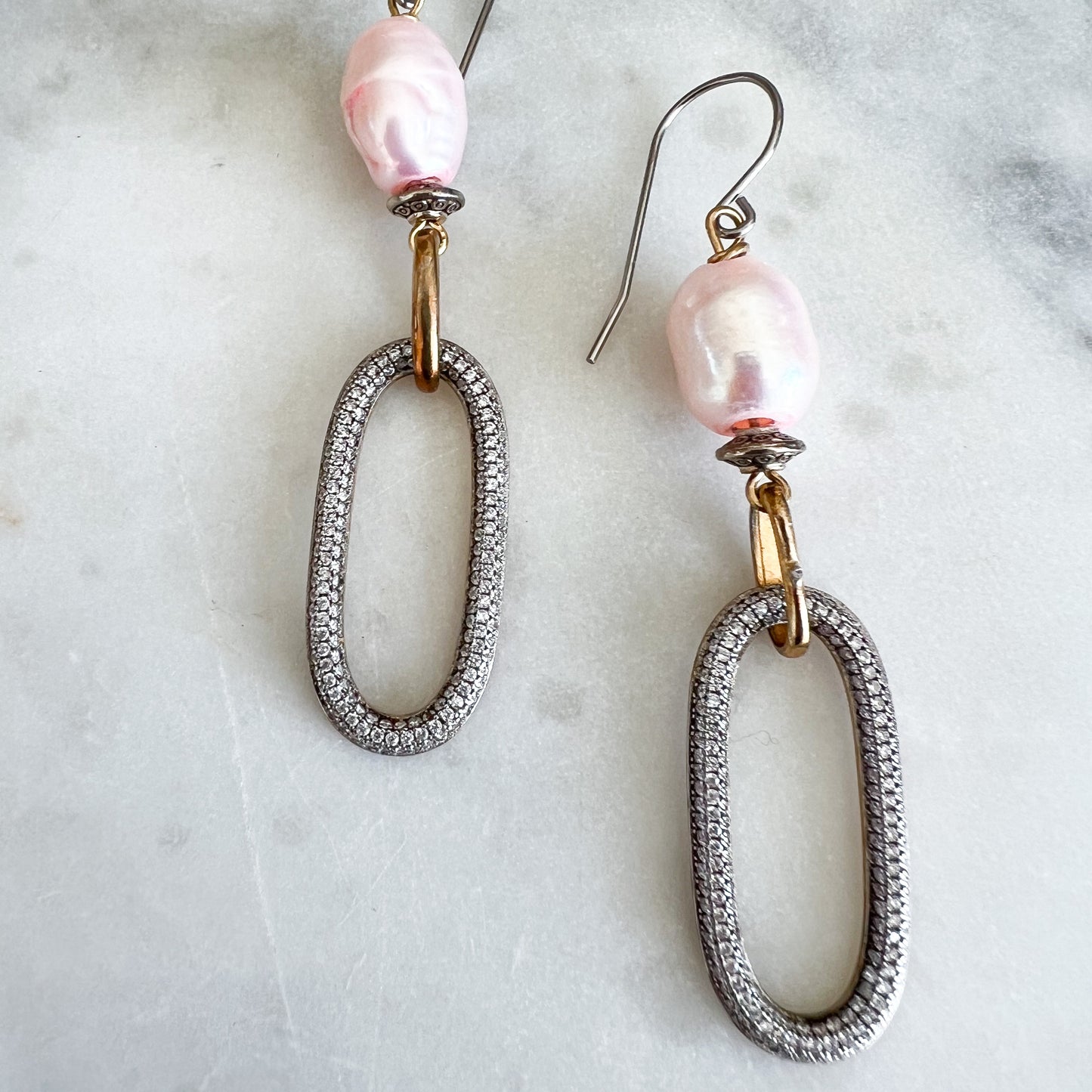 Barbie Pink Freshwater Pearl 925 Crystal Drop Earrings - BelleStyle