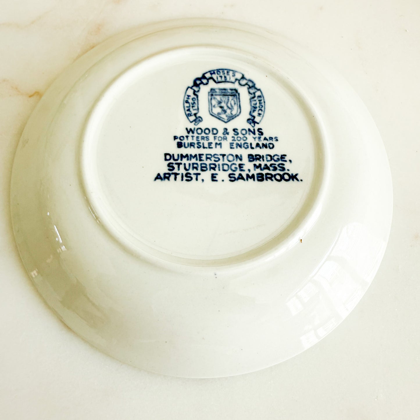 Wood and Sons Dummerston Bridge Blue White Bracelet Antique Plate - BelleStyle