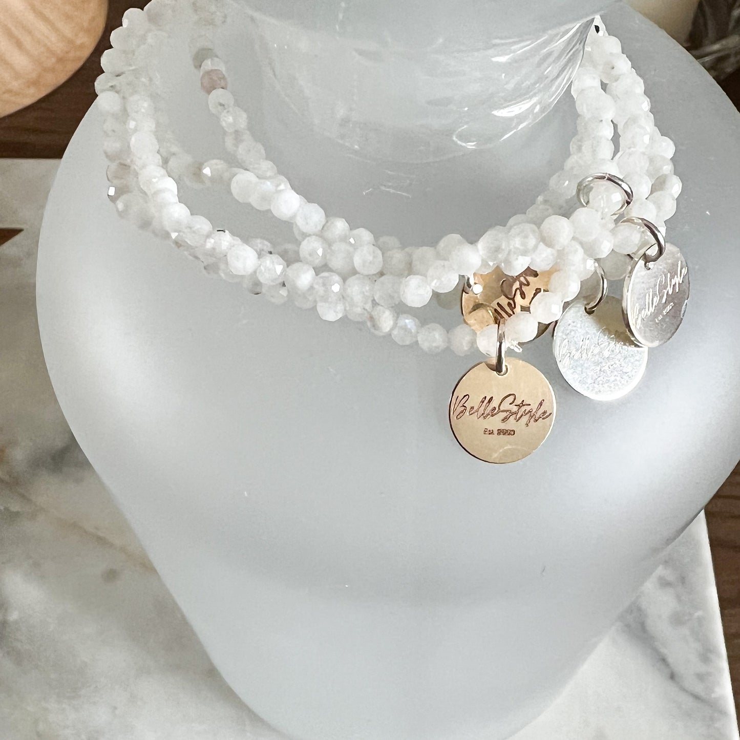 Micro White Jade Logo Bracelet - BelleStyle