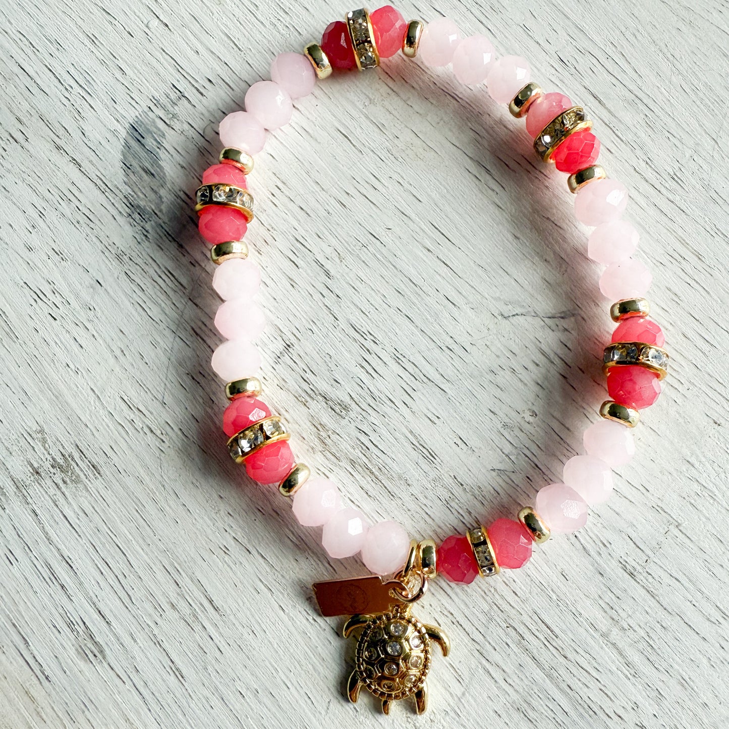 Drippy Turtle Rose Quartz 14KTGF Bracelet