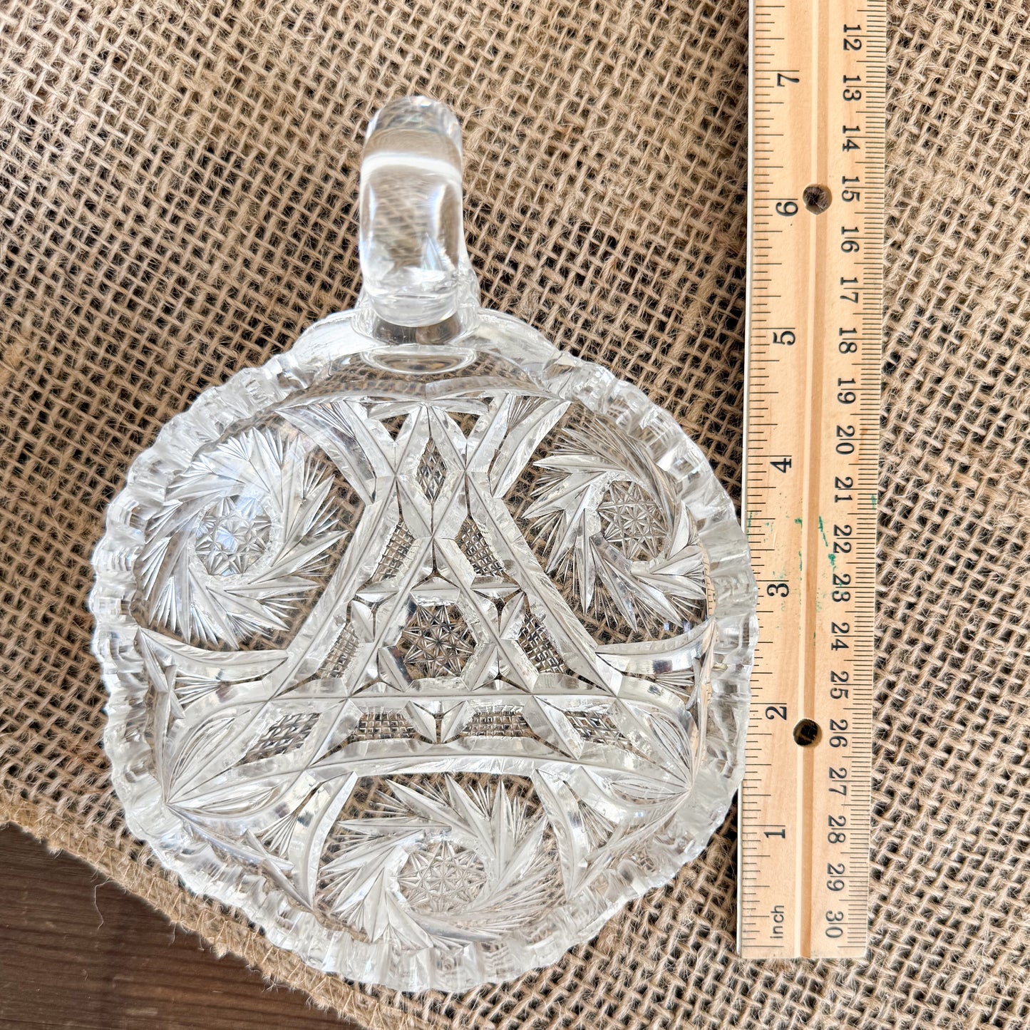 Windmill Vintage Crystal Glass Jewelry Bowl with Handle