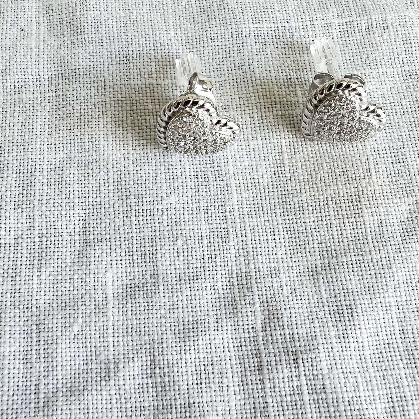Cable Pave Crystal Heart 925 Post Earrings