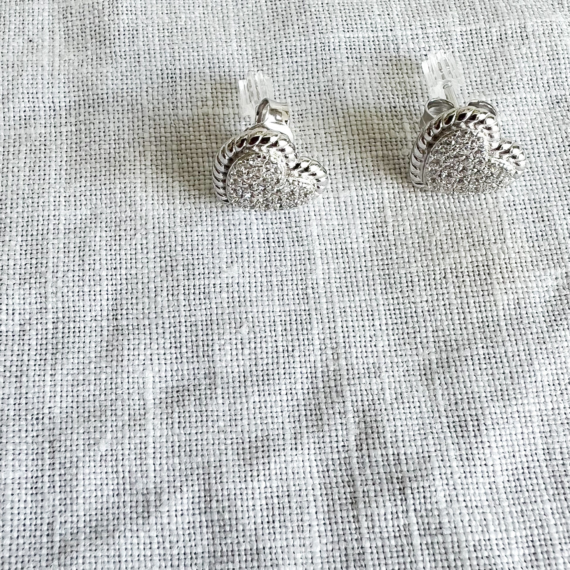 Cable Pave Crystal Heart 925 Post Earrings
