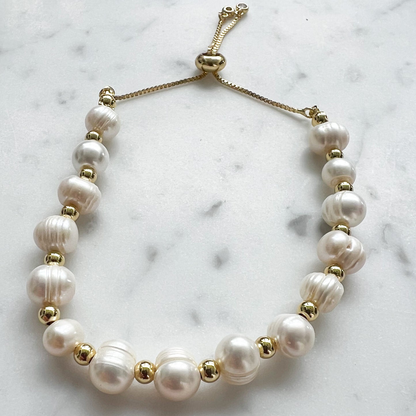 Freshwater Cultured Pearl Adjustable Gold Bracelet - BelleStyle