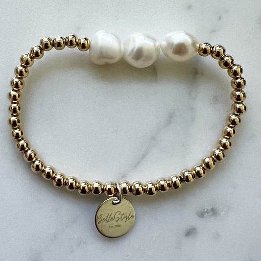 Triple Pearl Gold Bead Bracelet