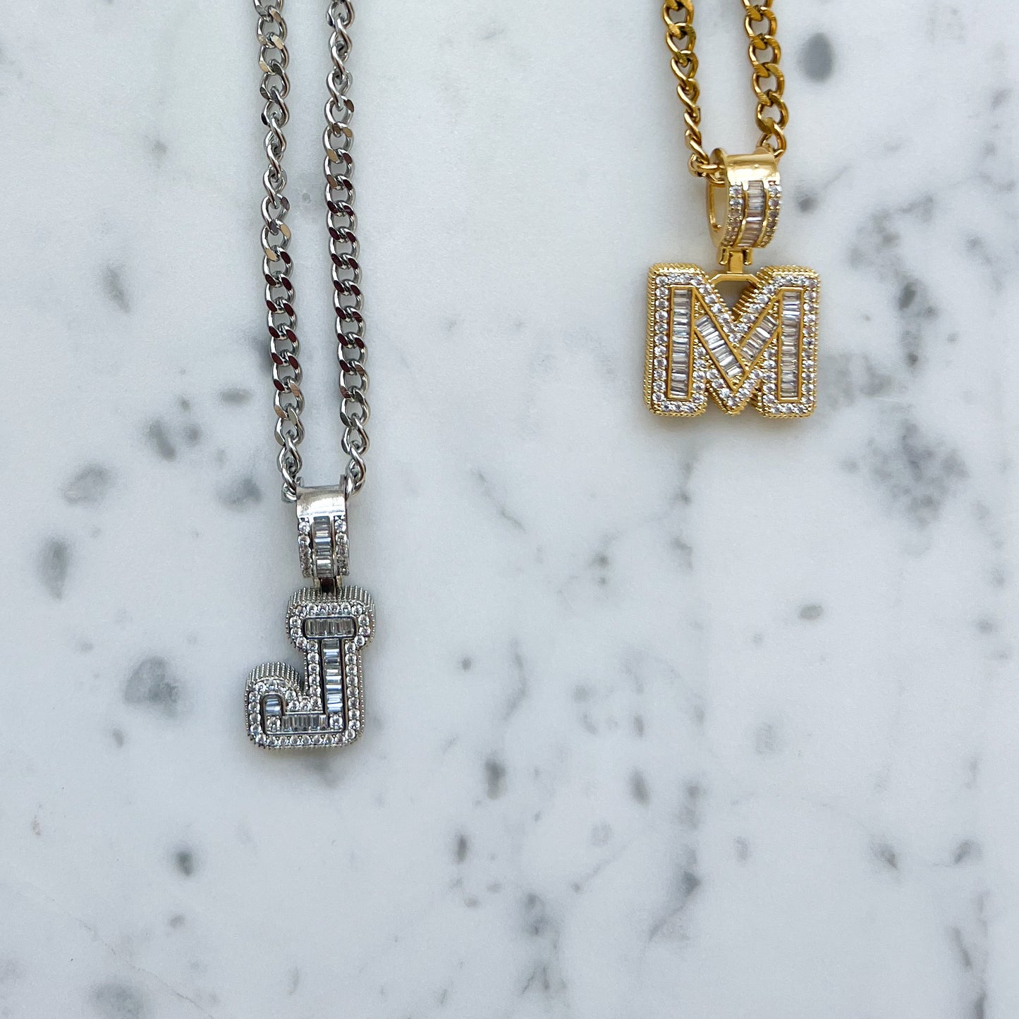 Drip King Baguette Crystal Letter Necklace - BelleStyle