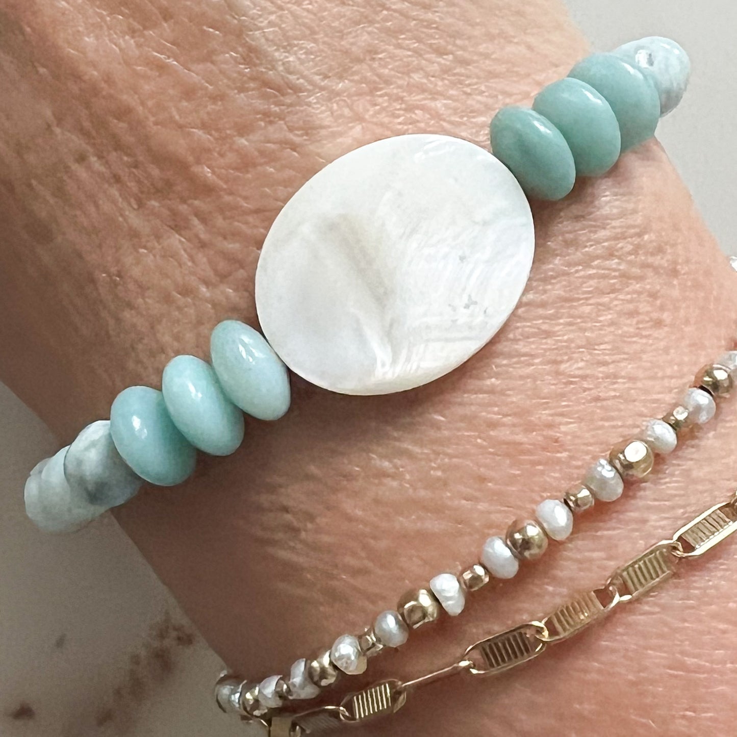 Larimar Mother of Pearl Bracelet - BelleStyle