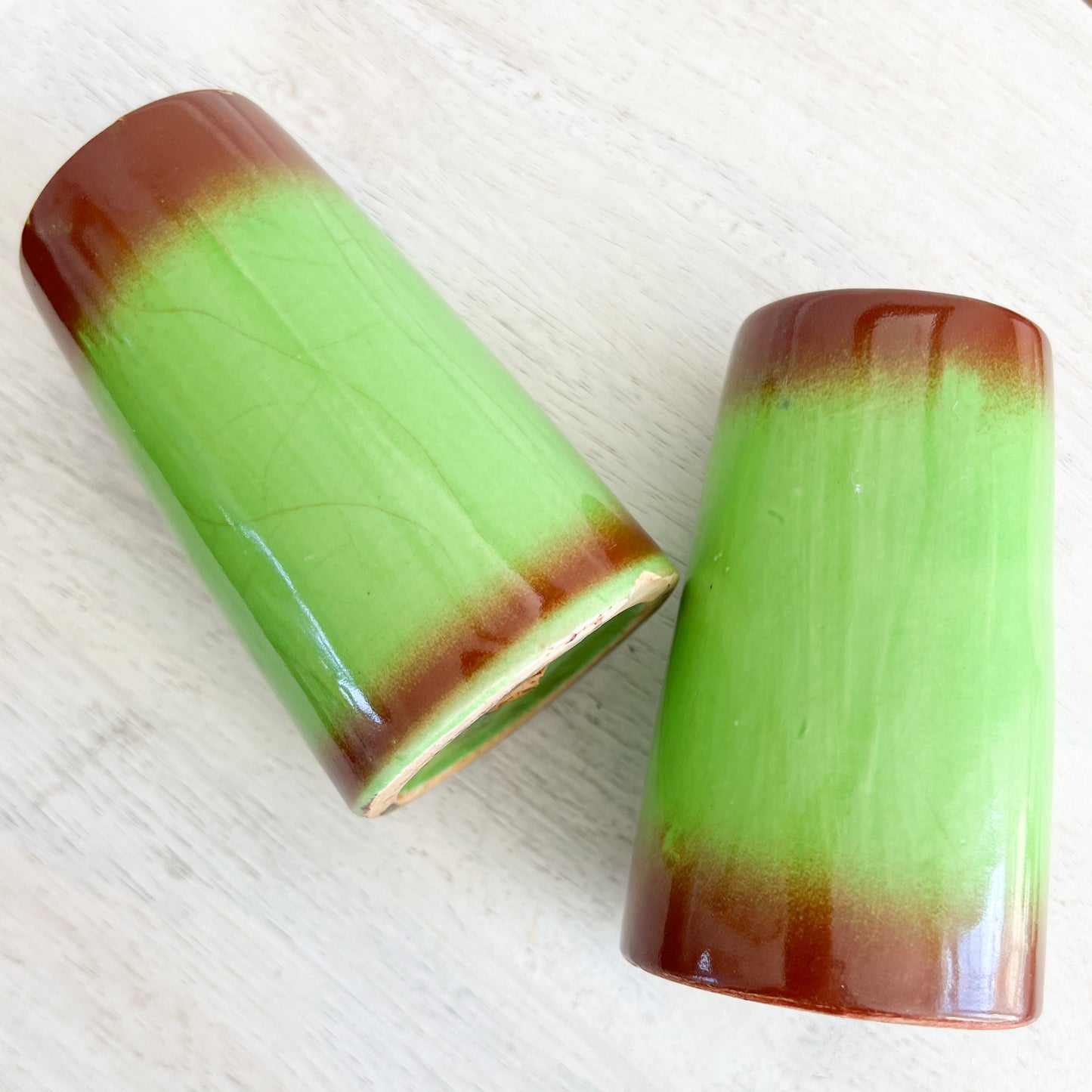 Dublin Vintage Mid Century Modern Green Brown Japanese Salt Pepper Shakers