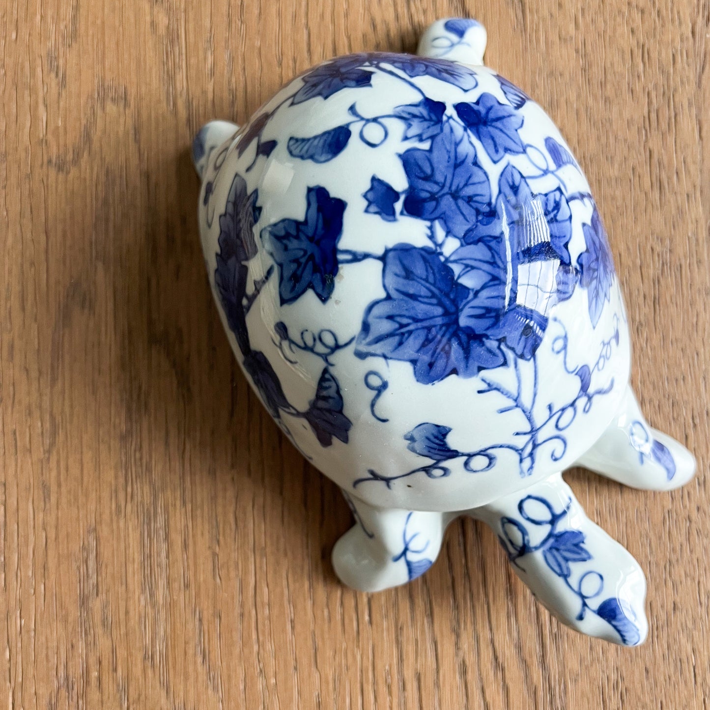 Vintage Blue and White Ceramic Turtle Home Decor